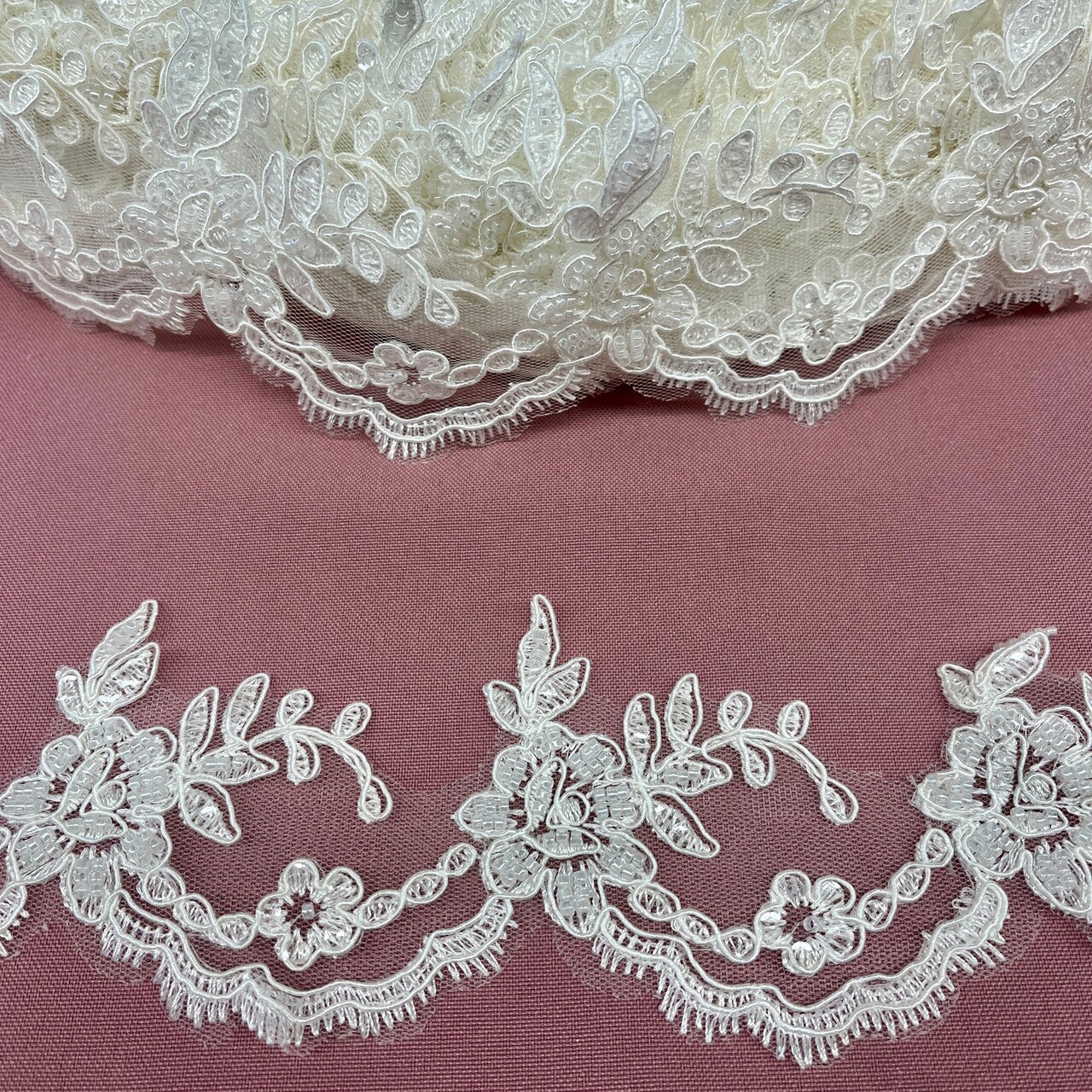 1 Yard Beaded & Corded Embroidered Lace Trim 3" Wide 100% Polyester Net Mesh for Special Occasion Dresses